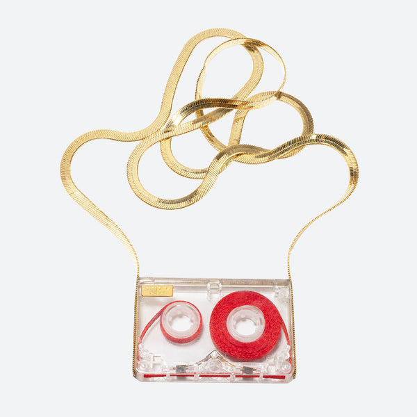 COLLIER MICRO-CASSETTE À RUBAN ROUGE - La Môme Bijou - collier gold plated K7 Necklace necklaces NEW Nulls.Net-Hidden plaqué or SOLDE