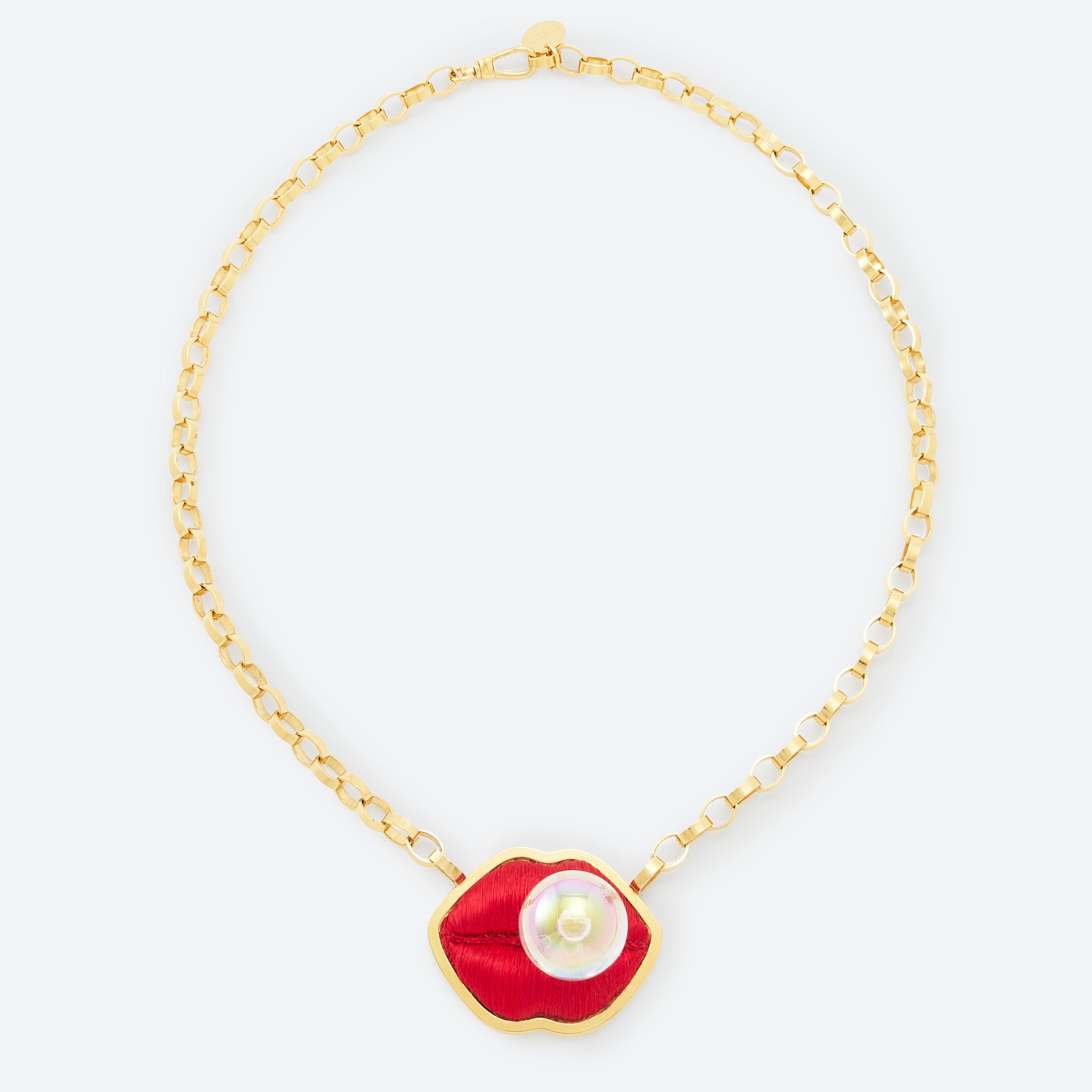 Collier Pendentif Vintage Nez Et Bouche - Inspiration DALI - Cordon De Cuir Et Métal Doré