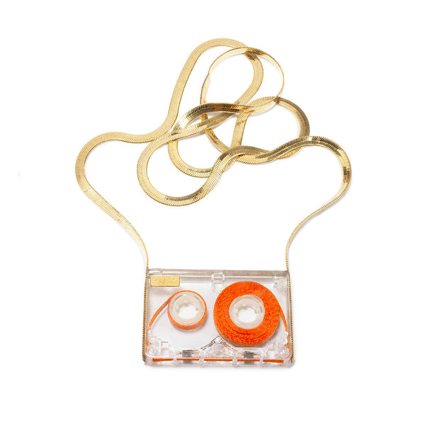 COLLIER MICRO-CASSETTE À RUBAN ORANGE - La Môme Bijou - collier gold plated K7 Necklace necklaces Nulls.Net-Hidden plaqué or SOLDE