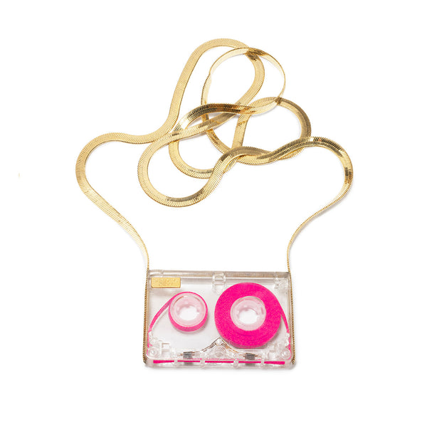 COLLIER MICRO-CASSETTE À RUBAN ROSE - La Môme Bijou - collier gold plated K7 Necklace necklaces Nulls.Net-Hidden plaqué or SOLDE