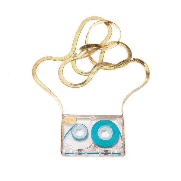 COLLIER MICRO-CASSETTE À RUBAN TURQUOISE - La Môme Bijou - collier gold plated K7 Necklace necklaces Nulls.Net-Hidden plaqué or SOLDE