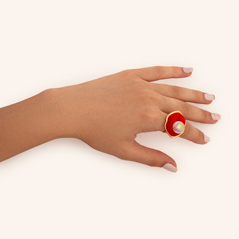 BAGUE AVEC BOUCHE BRODÉE ET PERLE - La Môme Bijou - bague bulle GUM INCONTOURNABLE ring SAINT VALENTIN SELECT