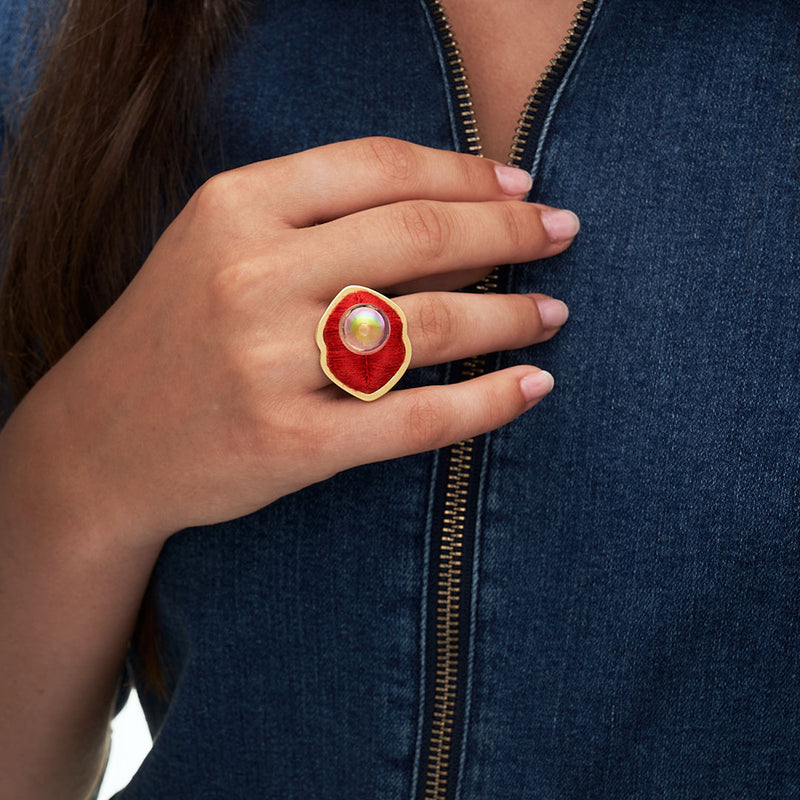 BAGUE AVEC BOUCHE BRODÉE ET PERLE - La Môme Bijou - bague bulle GUM INCONTOURNABLE ring SAINT VALENTIN SELECT