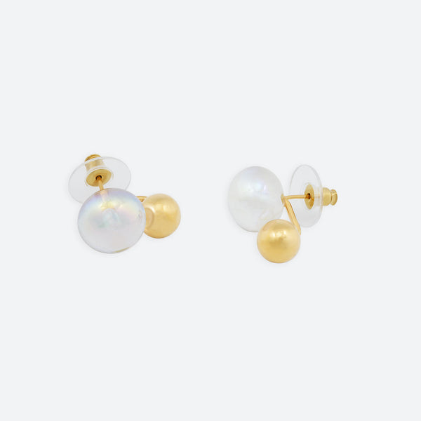 Boucles D'oreilles Vintage - Anneaux Perle Et Métal Plaqué Or Jaune - Modèle N4516 - Occasion