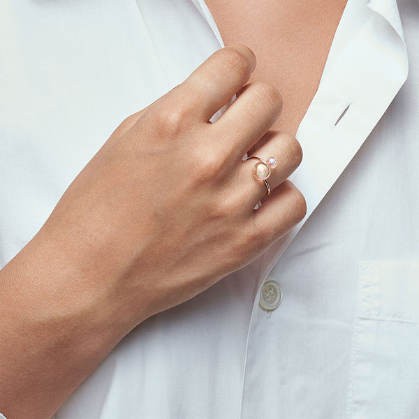 BAGUE BULLE 2 PERLES "TWIST" (3 MODÈLES) - La Môme Bijou - bague bulle DMB DMB24 INCONTOURNABLE NEW plaqué or rose ring rose gold plated XMAS23