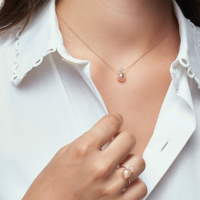 COLLIER BULLE À 2 PERLES (DEUX TAILLES) - La Môme Bijou - bulle collier DMB DMB24 Necklace necklaces Palladium plaqué or rose rose gold plated