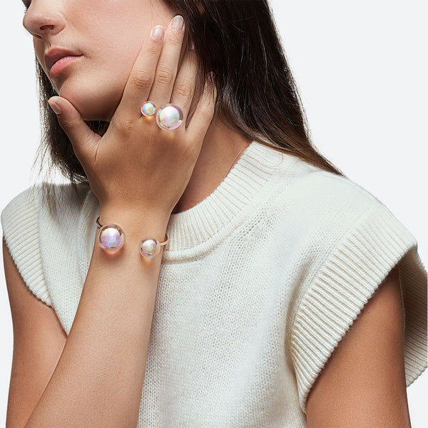 BAGUE 2 PERLES (MAXI) - La Môme Bijou - bague bulle DMB23 NEW Nulls.Net-Hidden plaqué or rose ring rose gold plated