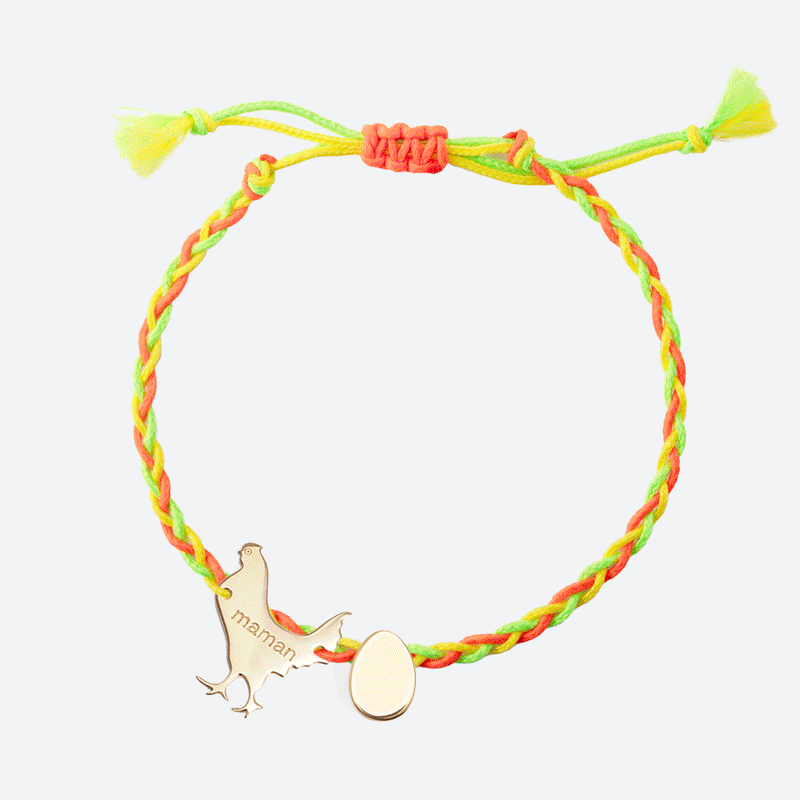 BRACELET PERSONNALISÉ MAMAN POULE SUR CORDON TRESSÉ - La Môme Bijou - mamanpoule Multi