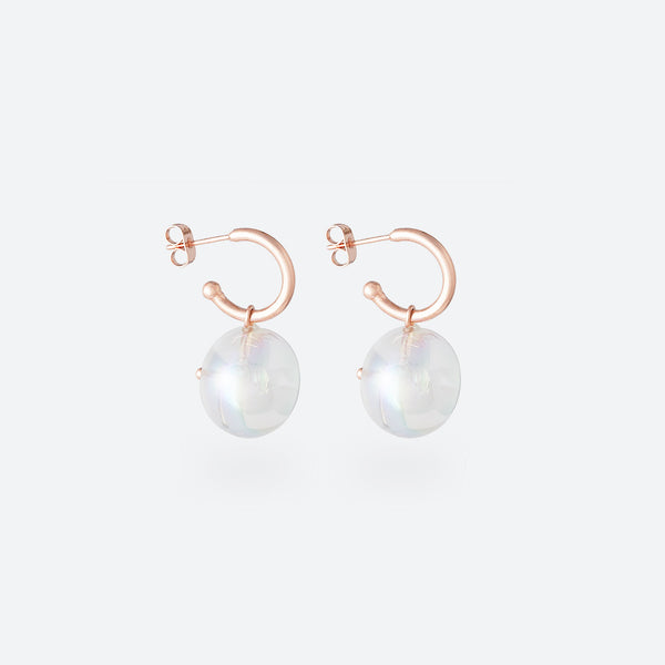 CRÉOLES BULLE UNE PERLE (2 TAILLES) - La Môme Bijou - boucle d'oreille boucles d'oreilles bulle creole DMB DMB24 earring earrings hoop hoops Palladium plaqué or rose rose gold plated