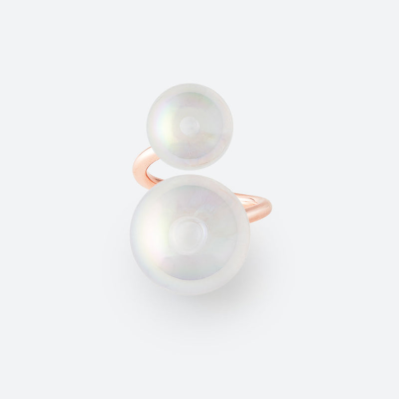 *NEW* BAGUE 2 PERLES TWIST (MAXI) - La Môme Bijou - bague bulle DMB24 plaqué or rose ring rose gold plated
