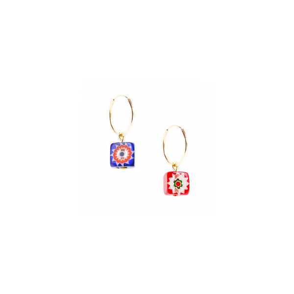 boucles d'oreilles avec perles carrées, en verre de Murano - La Môme Bijou - BLOSSOM boucle d'oreille boucles d'oreilles earring earrings SOLDE