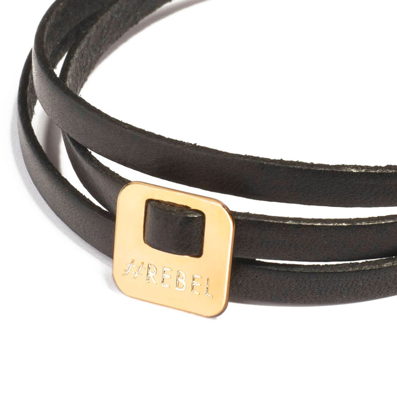 Bracelet en cuir avec une médaille carrée en plaqué or - La Môme Bijou - FÊTE DES PÈRES Gold Plated