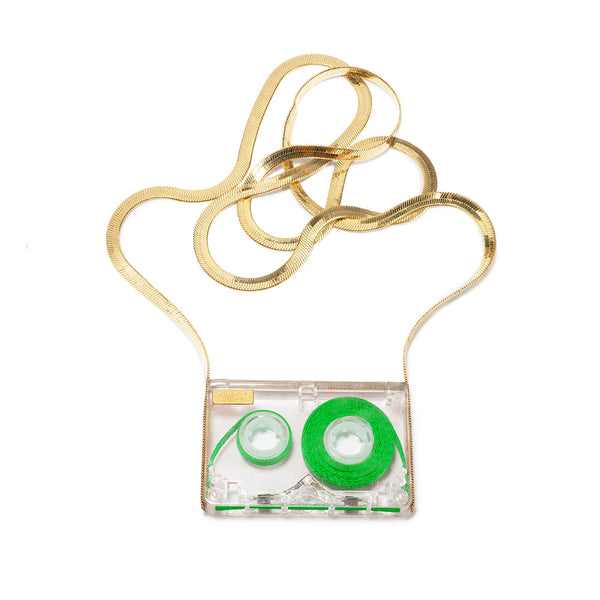COLLIER MICRO-CASSETTE À RUBAN VERT - La Môme Bijou - collier gold plated K7 Necklace necklaces Nulls.Net-Hidden plaqué or