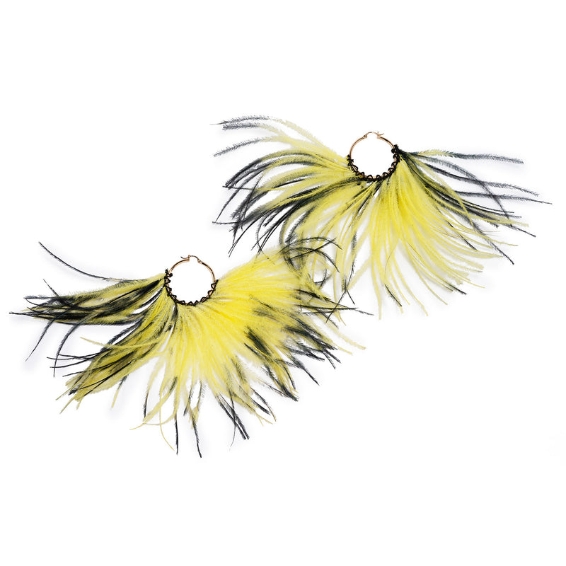 GRANDES CRÉOLES EN PLAQUÉ OR AVEC PLUME TIE AND DIE - La Môme Bijou - creole Gold Plated hoop Nulls.Net-Hidden plaqué or plume SOLDE