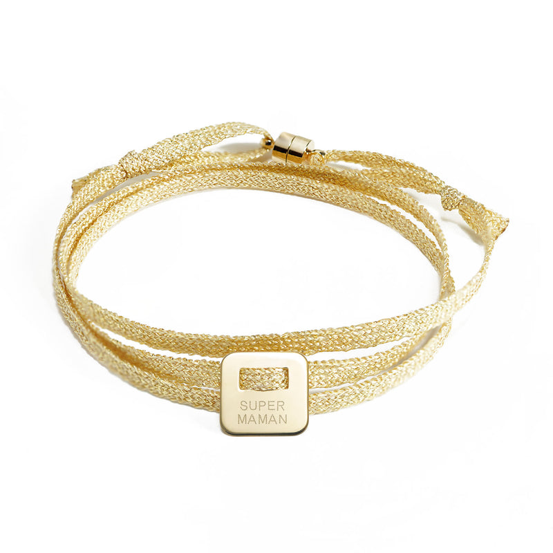 BRACELET "SUPER MAMAN" - MÉDAILLE CARRÉE - La Môme Bijou - argent 925 bracelet FÊTE DES MÈRES Gold Plated plaqué or Silver 925 sizable