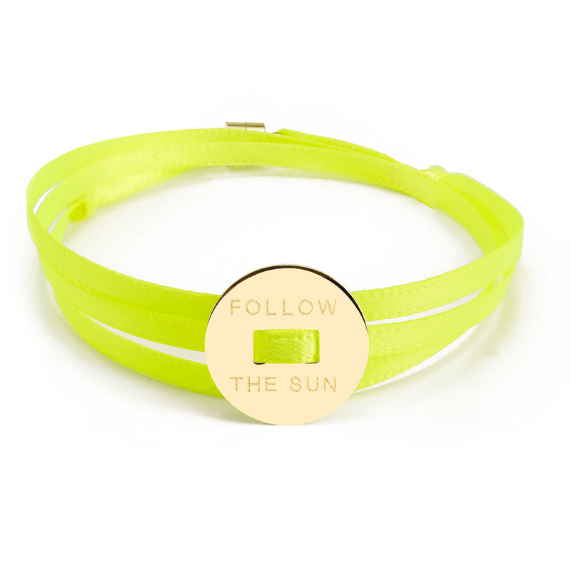 BRACELET "RUBAN FLUO" - MÉDAILLE RONDE EN PLAQUÉ OR - La Môme Bijou - bracelet Gold Plated plaqué or SAINT VALENTIN sizable