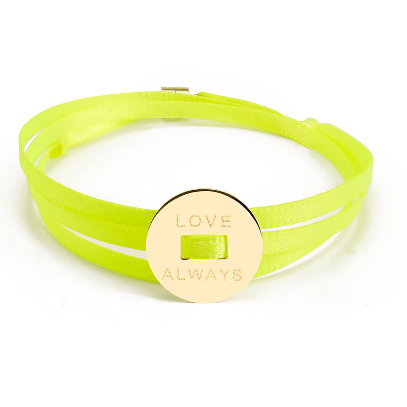 BRACELET "RUBAN FLUO" - MÉDAILLE RONDE EN PLAQUÉ OR - La Môme Bijou - bracelet Gold Plated plaqué or SAINT VALENTIN sizable