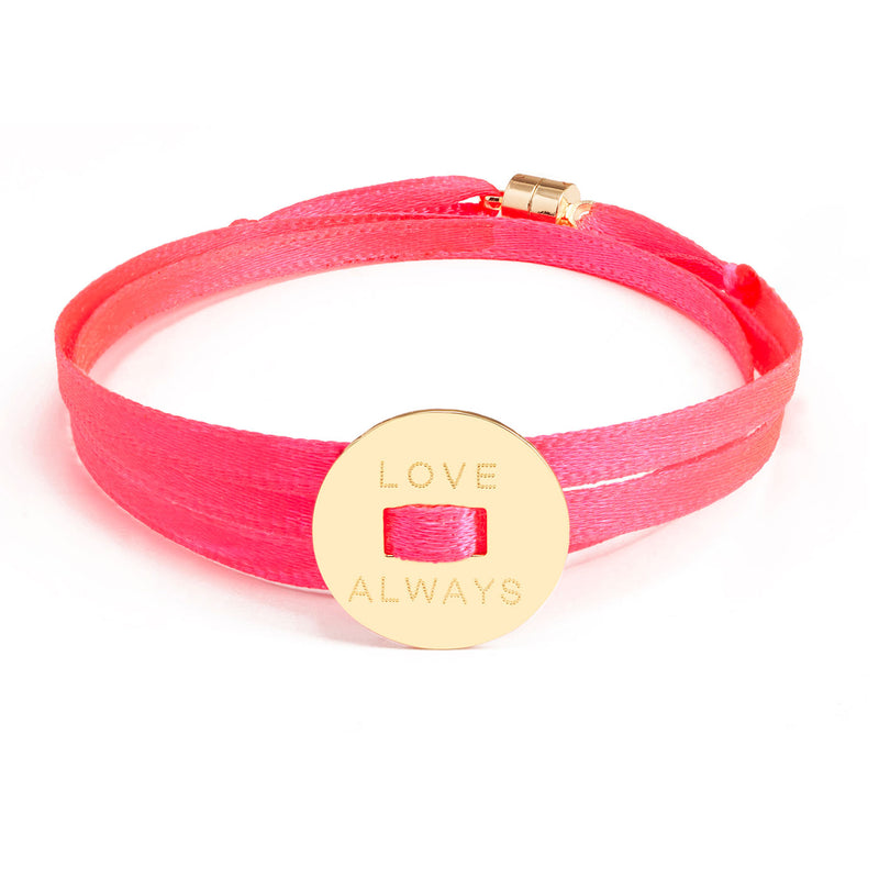 BRACELET "RUBAN FLUO" - MÉDAILLE RONDE EN PLAQUÉ OR - La Môme Bijou - bracelet Gold Plated plaqué or SAINT VALENTIN sizable