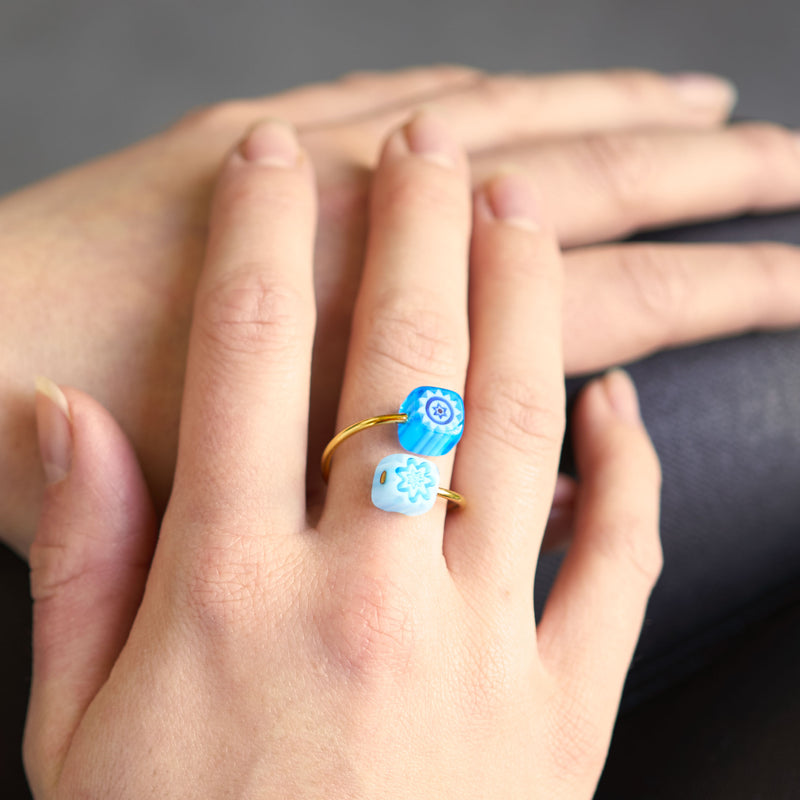 bague avec perles carrées, en verre de Murano – La Môme Bijou