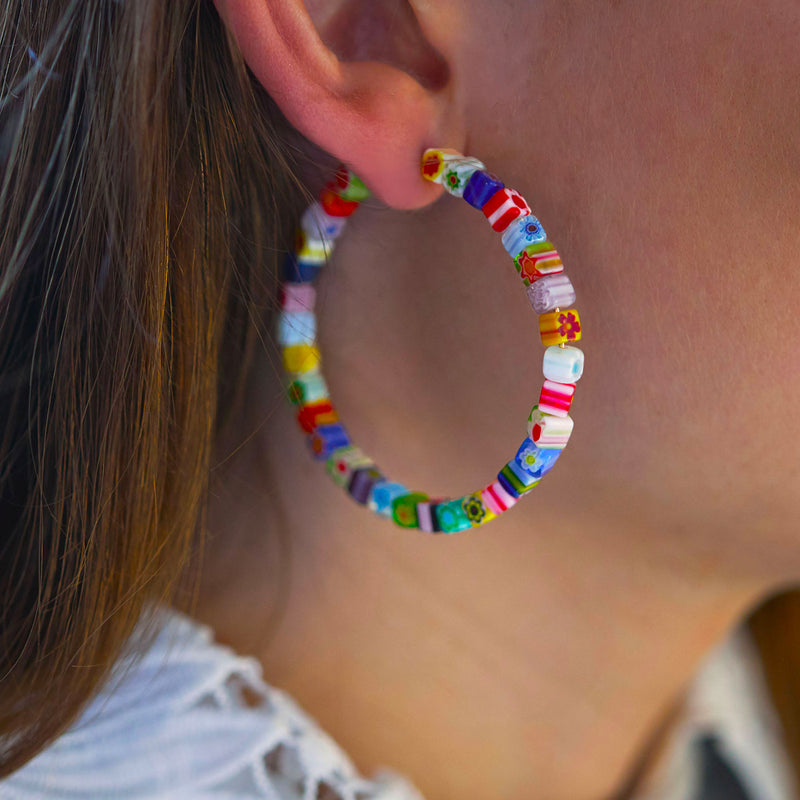 CRÉOLES AVEC PERLES DE MURANO (grande taille) - La Môme Bijou - boucle d'oreille boucles d'oreilles Créole earring earrings hoop SOLDE